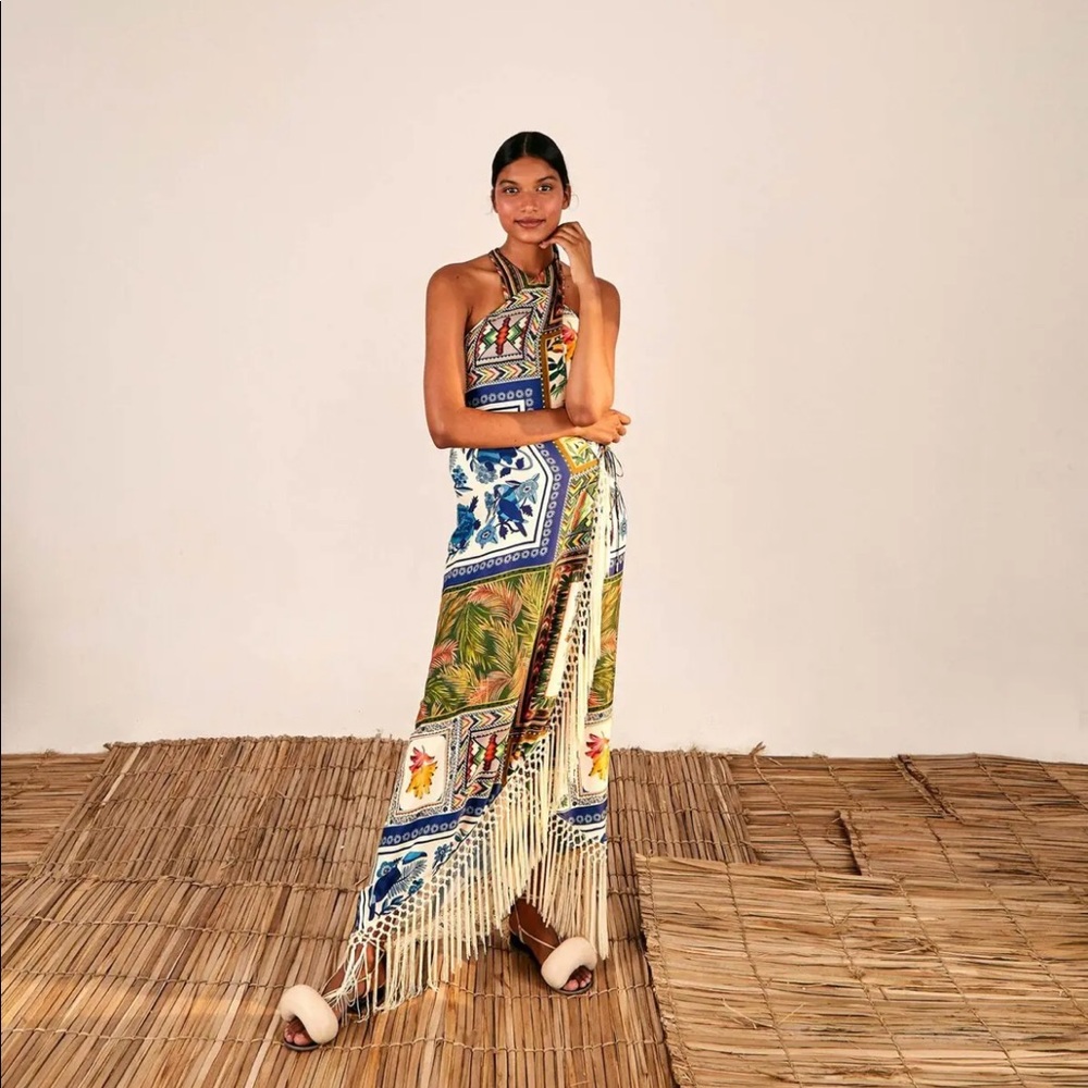 Farm Rio Mixed Scarves Cross Front Maxi Dress NWT